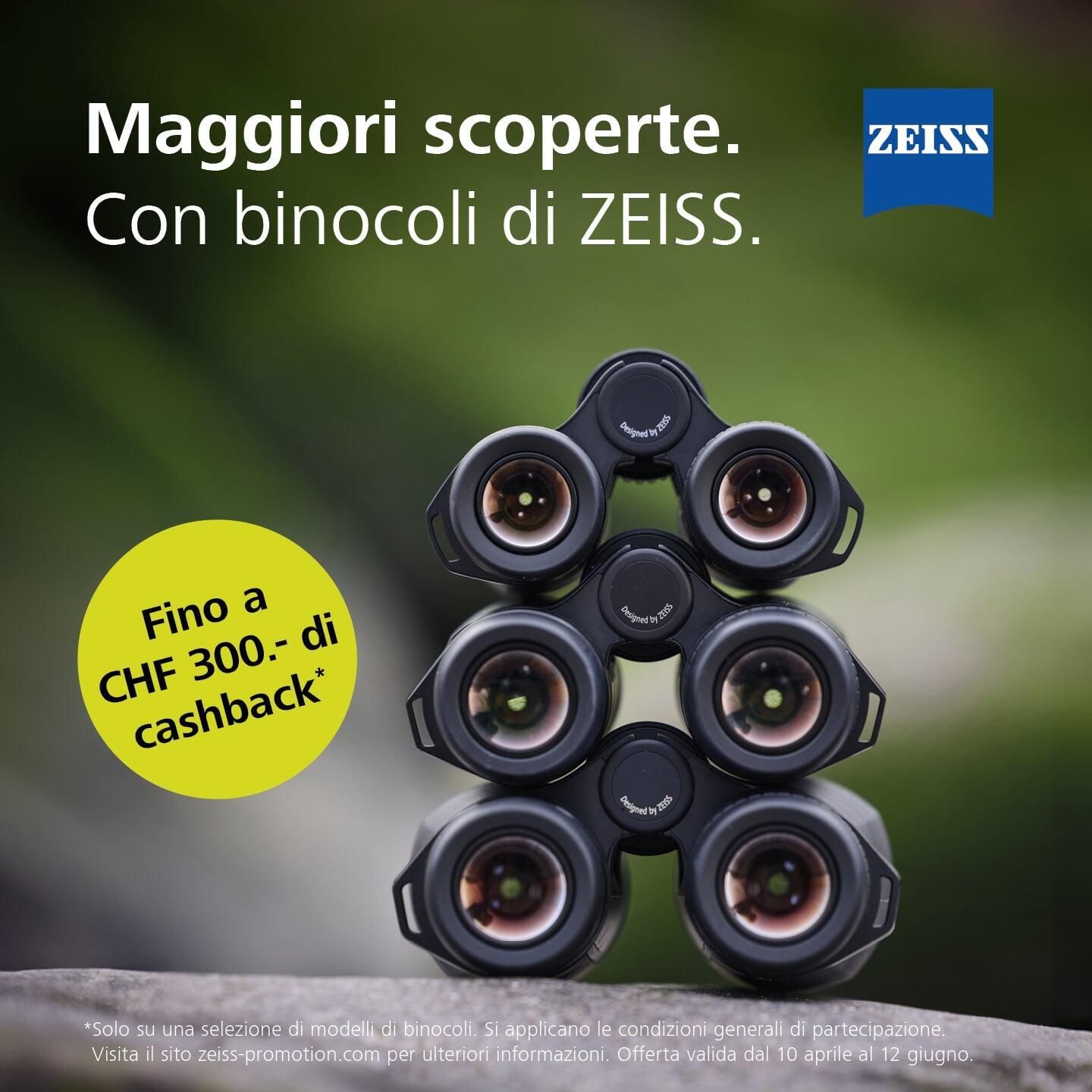 Dal 10 aprile approfitta della promo sui binocoli Zeiss "Cashback" e del 20% di sconto.